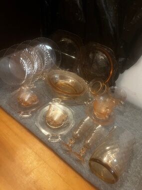 Vintage pink depression Glass dish set